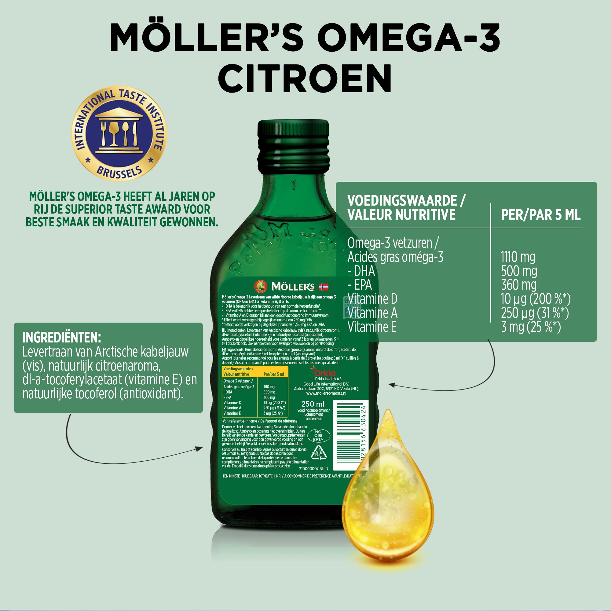 Möller's Omega-3 Levertraan Citroen - 250ml