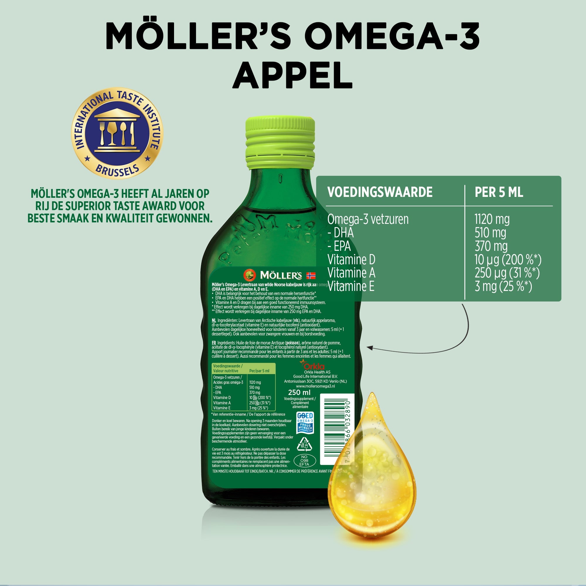Möller's Omega - 3 Levertraan Appel - 250ml - Blue Nana Club