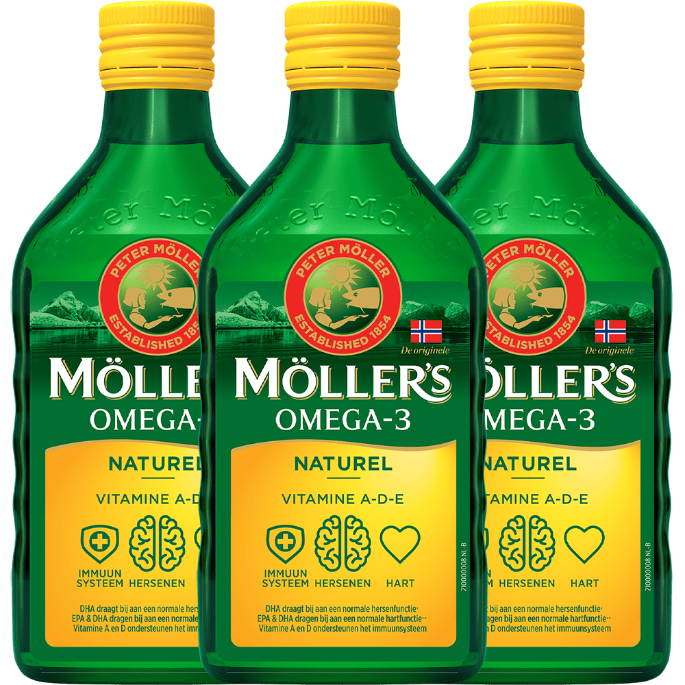 Möller's Omega - 3 Levertraan Naturel - 3 x 250ml - Omega - 3 visolie - Levertraan vloeibaar - Pure levertraan visolie - Blue Nana Club