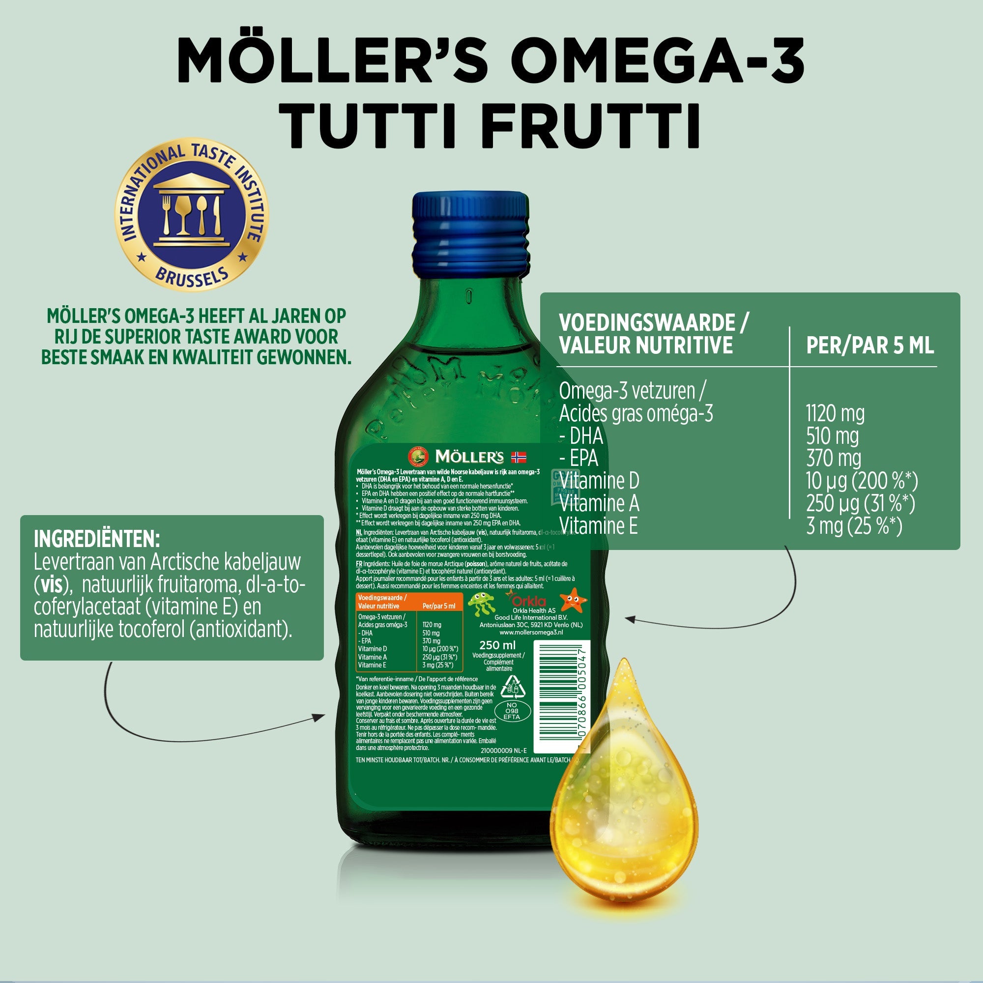 Möller's Omega - 3 Levertraan Tutti Frutti – 250ml - Blue Nana Club