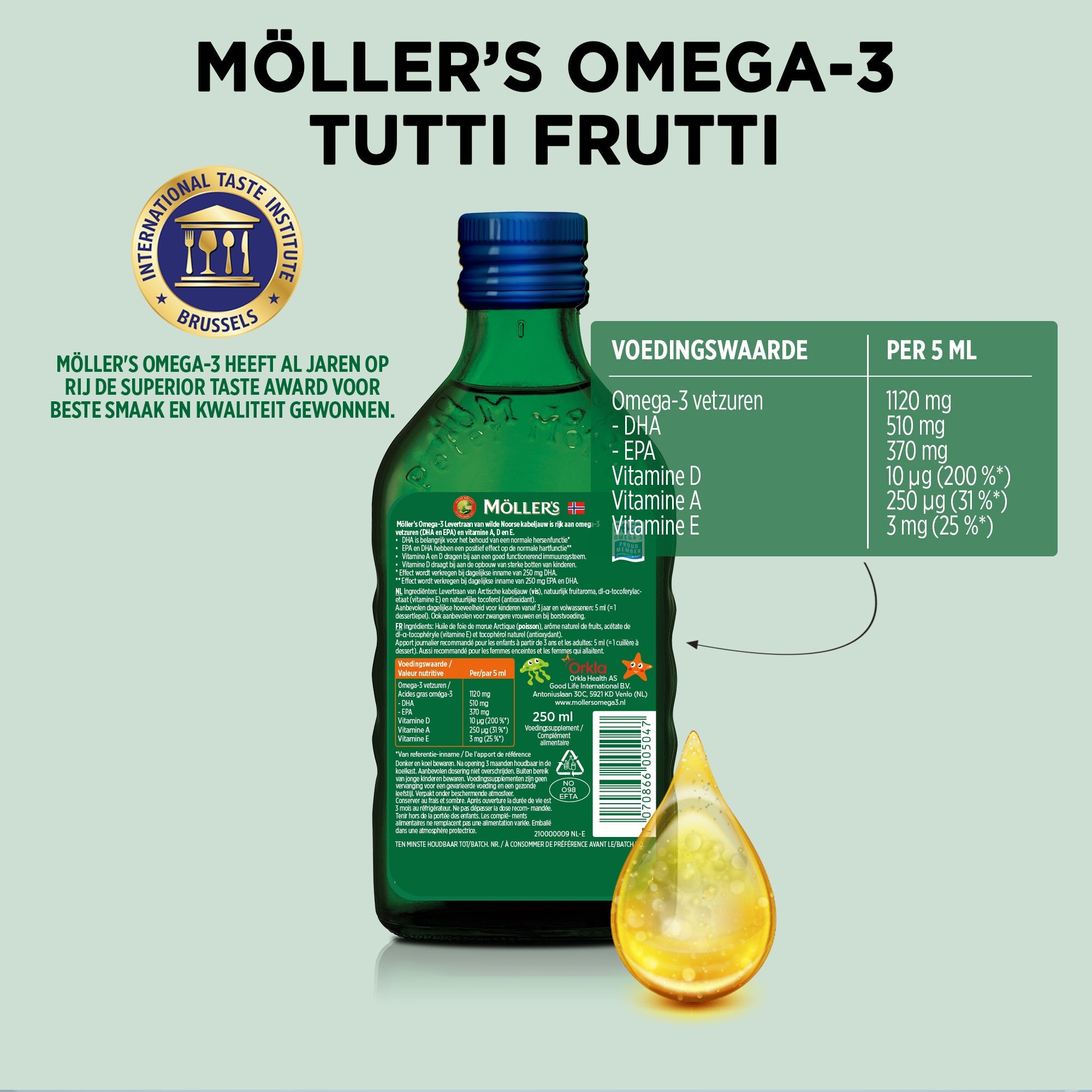Möller's Omega - 3 Levertraan Tutti Frutti - 3 x 250ml - Omega - 3 visolie voor kinderen - Levertraan vloeibaar – Levertraan met fruitsmaak - Blue Nana Club